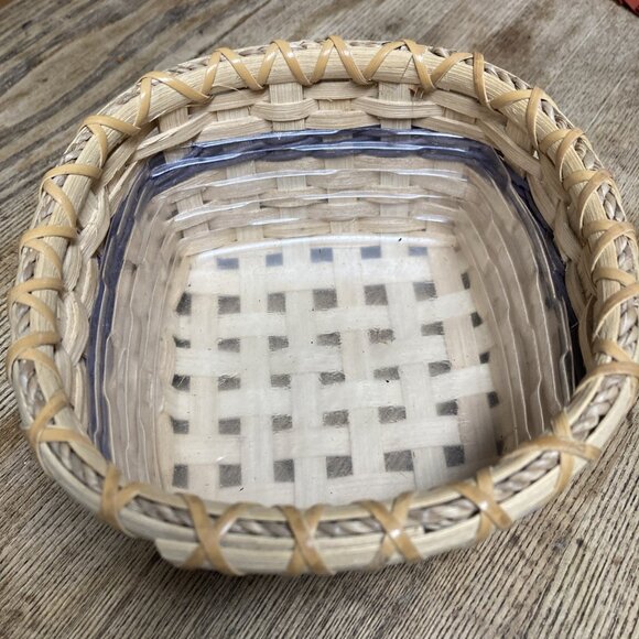 VTG Woven Basket Artisan Handmade Cottagecore Farmhouse Decor Square Signed - Picture 3 of 9